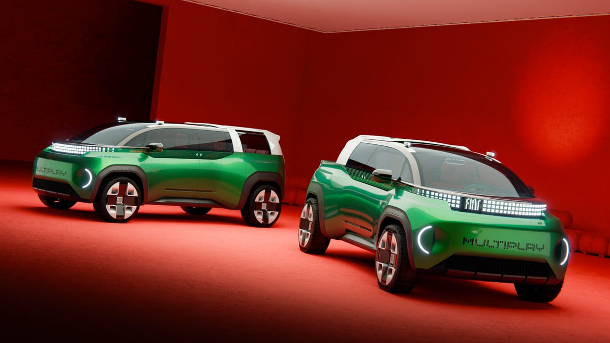 Два зелёных Fiat Multiplay в красной студии